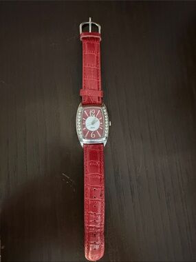 Red Women’s Crystal Accent Leather Strap Watch - Unbranded